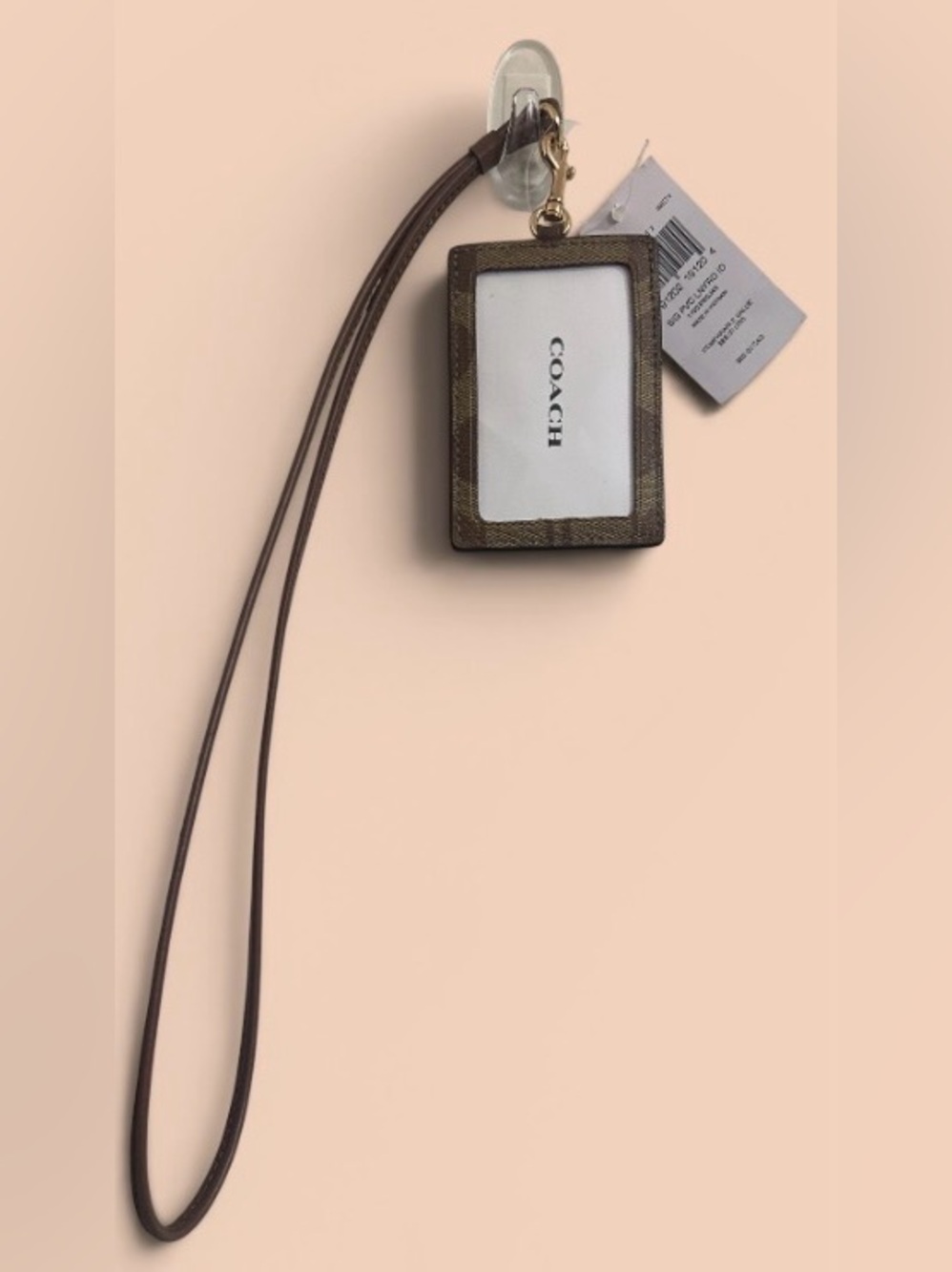 Coach Brown Signature Canvas Card Holder with Strap